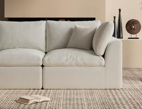 ohllob 110" Cloud Sectional Couches for Living Room, Convertible L-Shape Couch with Ottoman, 3 Seater Modular Sectional Sofa, Warm White 5