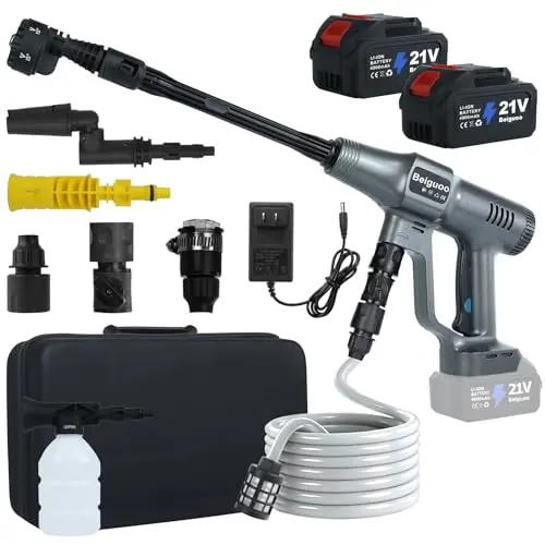 Beiguoo 1450PSI Cordless Pressure Washer, 2 4000mAH Battery Operated Power Pressure, Portable High Pressure Washer, Cordless Power Washer Gun with 6-in-1 Nozzle for Car/Floor/Fence/Sidewalk