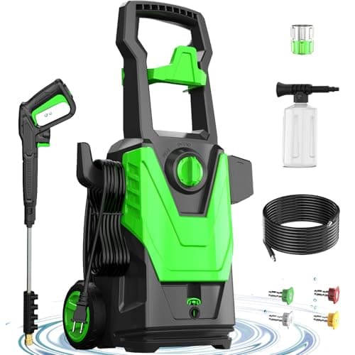 Electric Pressure Washer, 4800PSI Max 3.0GPM Power Washer Electric Powered with 20FT Hose, 35FT Power Cord, 4 Nozzles Foam Cannon High Pressure Washer for Car Patio Garden Fences(Green)