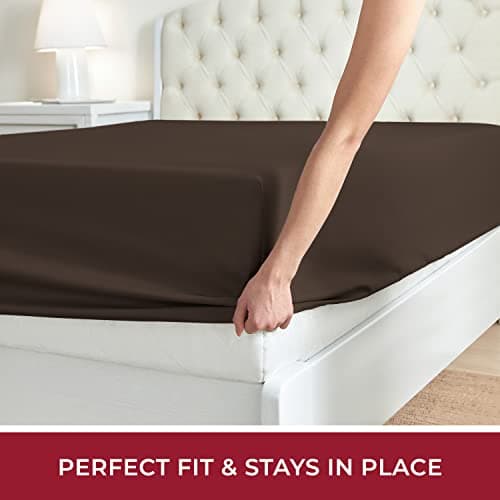 Mellanni Extra Deep Pocket Full Fitted Sheet - Iconic Collection Bedding Sheets with up to 21 inch Deep Pocket - Soft & Cooling - Fade & Stain Resistant - 1 PC (Full, Brown) 5