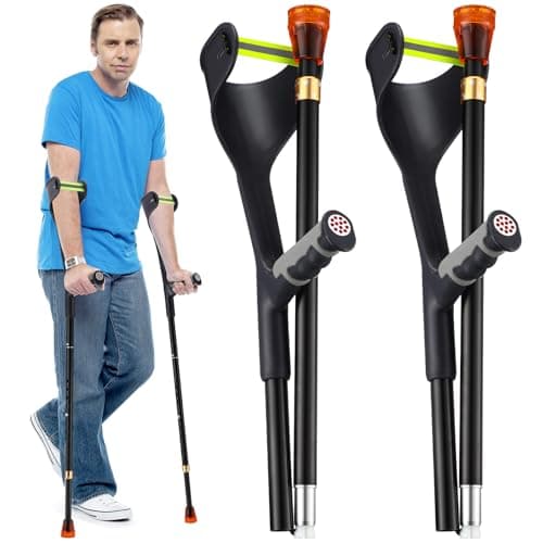 Geiserailie 2 Pcs Forearm Crutches for Adults, Folding Forearm Crutches Lightweight and Adjustable with Rubber Grips for Comfortable Grip, Aluminum Cane with Cuffs for Walking, Black