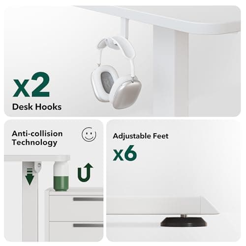 Cubiker L Shaped Standing Desk - 63 x 55 Inch Electric Adjustable Height Corner Standing Desk, Ergonomic Sit Stand Up Table with 3 Memory Buttons, Splice Board for Home Office, White 8