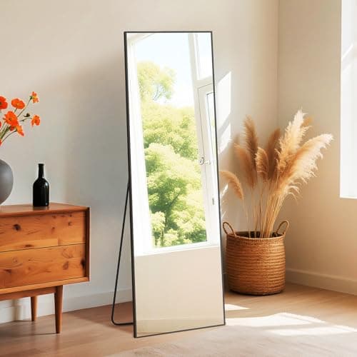 NEWBULIG Full Length Mirror 59.2"x16" for Bedroom, Full Body Mirror with Stand, Hanging or Leaning for Wall, Aluminum Alloy Thin Frame Floor Standing for Living Room, Long, Black 6