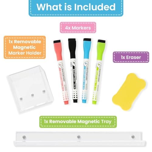 Acrylic Calendar for Wall - 24x18” Wall Calendar, Dry Erase Calender, Clear Calendar for Wall, Includes Magnetic Pen, Tray Holders, 4 Markers and 1 Eraser 7