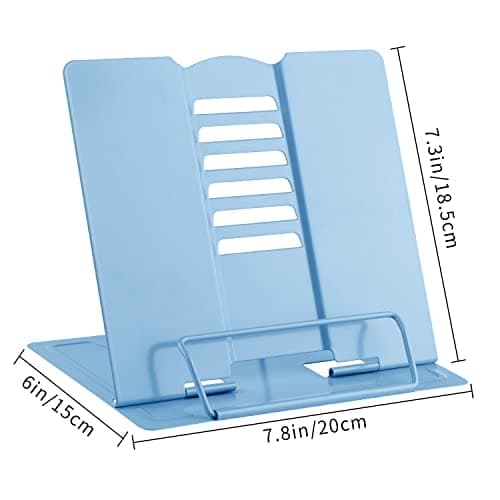 MSDADA Desk Book Stand Metal Reading Rest Book Holder Adjustable Cookbook Documents Holder Bookstands for Recipes Textbook Music Books, the First Day of School Gift for Students, Teachers (Light Blue) 6
