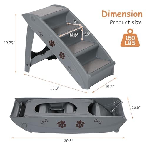 20" H 4-Step Dog Stairs for Small Dogs and Cats, Non-Slip Dog Steps for High Beds, Couch, Sofa, Sturdy Pet Steps (Grey) 7
