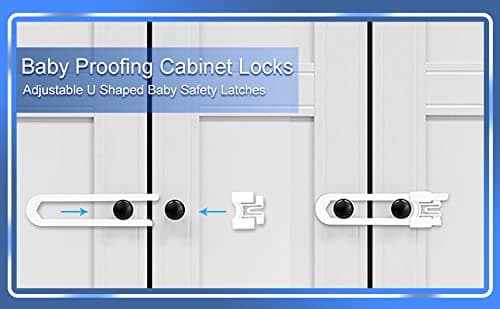 Vmaisi 10 Pack Baby Sliding Cabinet Locks - Adjustable U Shaped Child Safety Locks,Childproof Latches for Kitchen Bathroom Storage Cupboards Doors, Handles and Knobs White (10) 5