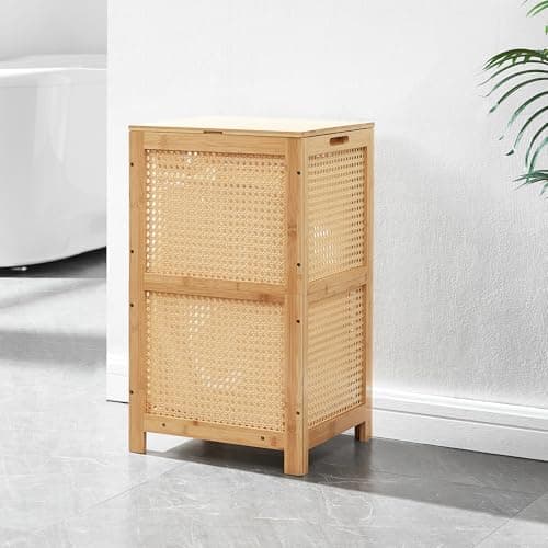 TIOPGHAD Bamboo-Laundry-Hamper-Wicker-Basket-with-lid Large Wood Laundry Hampers Basket Bin Storage Organizer for Dirty Clothes, Laundry Room, Bathroom, Bedroom, Living Room, Home Decor(13Gallon/50L) 8