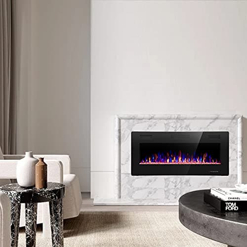 ZAFRO Electric Fireplace 30'' with Remote Control, Recessed Wall Mounted Electric Fireplace with Adjustable 12-Color Flame Brightness & Speed 6