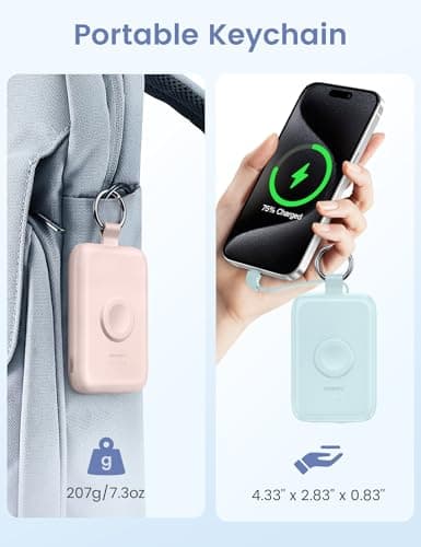 RORRY Portable Charger, 10000mAh PD 20W Fast Charging Portable Charger Power Bank with Built in Cables, Travel Battery Pack for iPhone 17/16/15/14/13/12 and Apple Watch Ultra/11/10/9/8/7/6/5, Pink 6