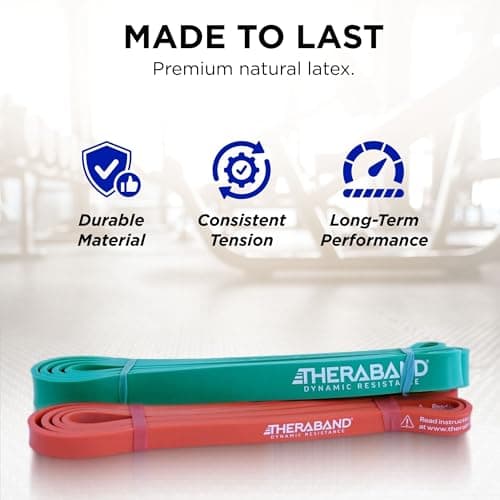 THERABAND High Resistance Bands, Set of 2 Elastic Super Bands for Improving Flexibility, Injury Rehab, & Full Body Workouts, Heavy Duty Stretch Bands for Lifting, 1 Light & 1 Medium Band 6