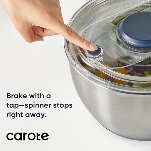 CAROTE 6.4 Qt Stainless Steel Salad Spinner, Large Lettuce Spinner Vegetable Fruit Washer, Vegetable Cleaner Salad Cleaner Lettuce Washer, Non-Slip Base, Multifunctional for Salad, Fruits 7