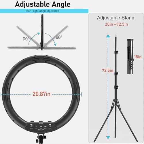 Hagibis 21 inch Ring Light with Stand Outer 55W 5600k Dimmable LED Light, Tripod Stand,and Phone Holder，Remote Controller,Carrying Bag ，CRI 97+ 2540lux, for Streaming Home Office Zoom Call Lighting 6