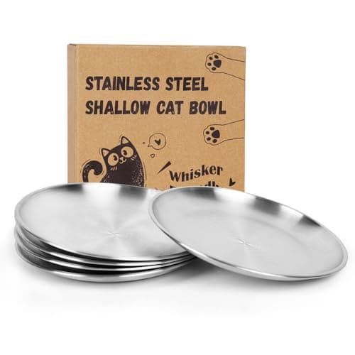 Petdream Stainless Steel Cat Bowls Set – 6.7" Whisker Friendly Shallow Dishes, Dishwasher Safe Food & Water Plates for Indoor/Outdoor Cats, 13oz (SUS304, 5Pcs)