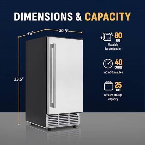 Newair 15" Commercial Nugget Ice Maker | Freestanding or Built-in Under Counter Ice Maker with 80 lbs/Day Production | for Home Bar, Kitchen & Restaurant Use | Stainless Steel 9