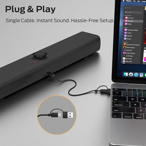 Monster S330 Computer Speakers, HiFi Stereo Sound PC Speakers, Bluetooth 6.0 Computer Sound Bar with Dynamic RGB Light, USB/Type-C Plug & Play, Gaming Speakers for Computer Desktop, PC, Laptop, Tablet 6