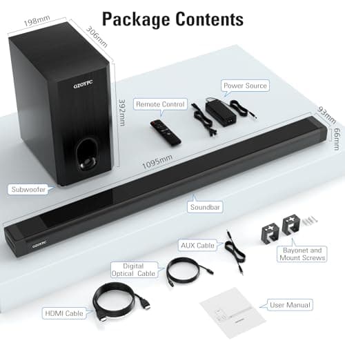 GZOYFC 3.1 Sound Bar with Subwoofer, 160W Sound Bar for Smart TV, 5.0 Bluetooth Soundbar for TV,with Bass Reflex Speaker,HDMI-ARC/Optical/AUX Connection,Easy Setup, Home Office use with Clear Sound 7