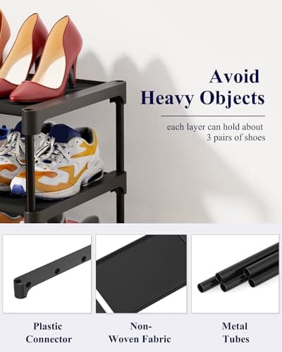 Kitsure Shoe Rack - Non-Woven Shoe Rack Shelf, Shoe Organizer for Closet, Entryway, Garage & Corridor, Stackable Shoe Shelves, 27.5" Wide - 3 Tier, Black 5