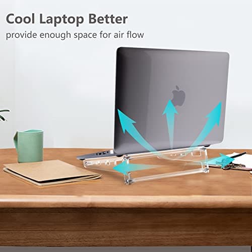 QUPIVA Acrylic Laptop Stand for Desk, Clear Ventilated Computer Stand Holder for Desk, Ergonomic Acrylic Sturdy Laptop Riser Compatible with MacBook Air Pro Dell Lenovo Thinkpad ASUS 9-16 Inch 5