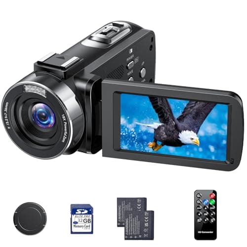 FIREFOTO Video Camera Camcorder 4K 42MP with 3.0 Inch 270°Rotation Screen 18x Digital Zoom Vlogging Camera for YouTube Remote Control with 2 Batteries 32GB Card, BLACK