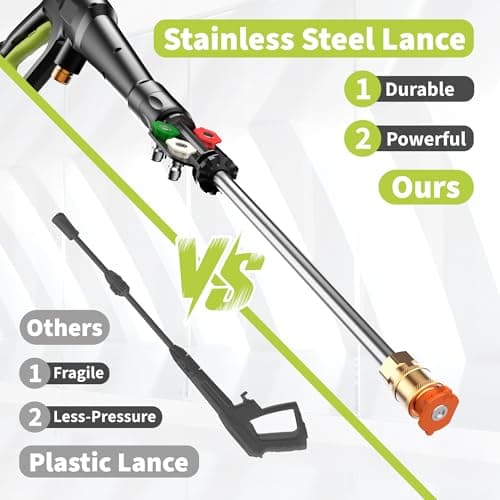 YERYORK Pressure Washer, Adjustable PSI 2.5 Max GPM, Power Washer with 33 FT Hose Reel, Steel Wand, 500ml Foam Cannon, 4-Nozzle Set, Electric Pressure Washer for Cars, Fences, Patios 7