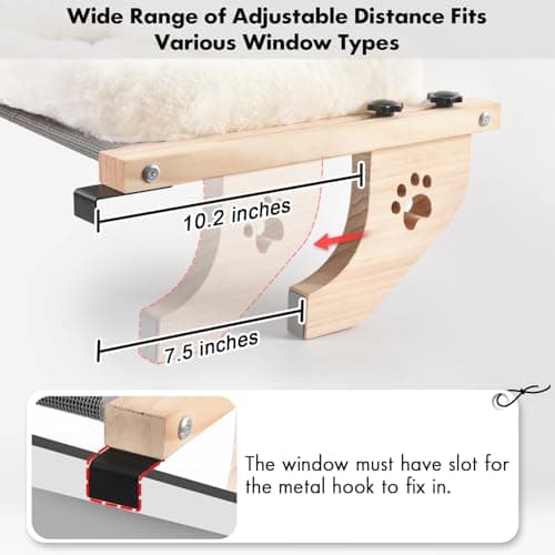 AMOSIJOY Cat Sill Window Perch Sturdy Hammock Window Seat with Cushion Bed Cover, Wood & Metal Frame for Large Cats, Easy to Adjust Cat Bed for Windowsill, Bedside, Drawer and Cabinet (M) 5