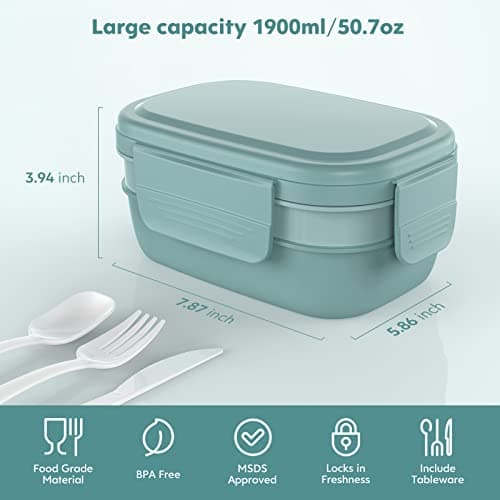 HOMETALL Adult Lunch Box,3 Stackable Bento Lunch Containers for Adults, Modern Minimalist Design Bento Box with Utensil Set, Leak-Proof Lunchbox for Dining Out, Work, Picnic 5