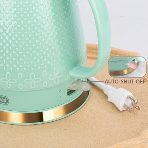 LONGSEED 1.2-Liters Ceramic Electric Kettle Pot, 1000W Fast Boil Water For Coffee & Tea, Automatic Shut-Off, Boil Dry Protection, Retro Gooseneck Teapot BPA Free Boiler 6