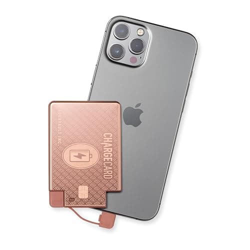 AquaVault ChargeCard – Ultra Slim Emergency Power Bank (2300mAh) – Fits in Wallet – USB-C & Micro-USB – Durable Steel Body – Flight-Safe for iPhone 12-17 & Android - Rose Gold