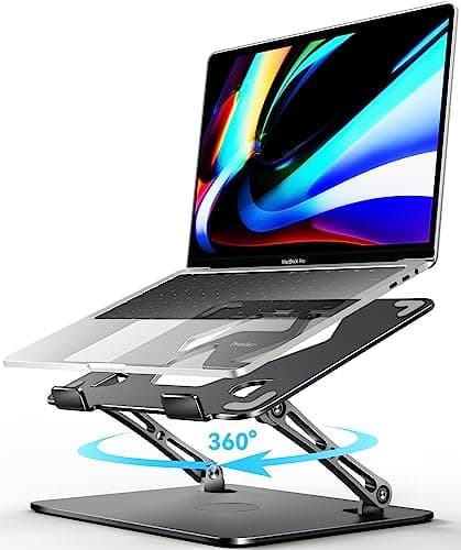 ivoler Adjustable Laptop Stand with 360° Rotating Base, Ergonomic Laptop Stand for Desk, Foldable & Portable Laptop Riser, Suitable for Collaborative Work, Fit MacBook Laptops up to 16 inches[Black]