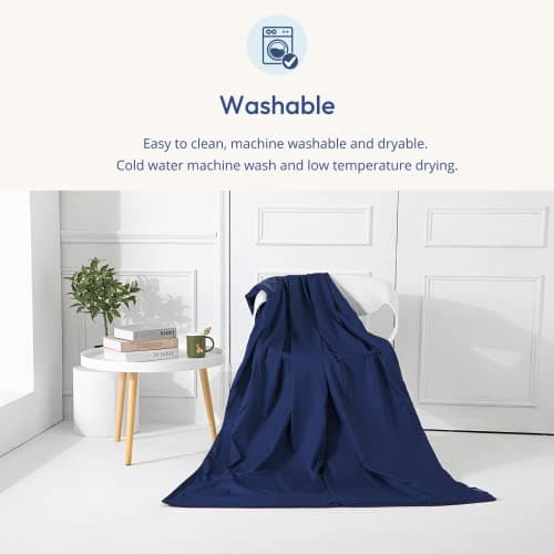 Aimon Weighted Blanket Cover 100% Cotton (48"x72", Dark Blue, Twin Size, Side Zipper) Washable Cover for Weighted Blanket, Removable Weighted Blanket Cover with 8 Ties 7