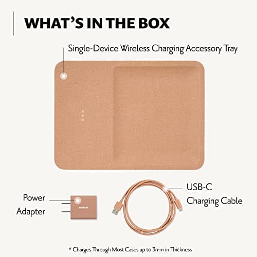 Courant Catch:3 Belgian Linen Wireless Charging Station and Valet Tray (Camel) - Compatible with iPhone 16, 15, 14, 13, 12, 11, X, SE, Galaxy S24, S23, S22, S21, S20, Note, AirPods/Pro 6