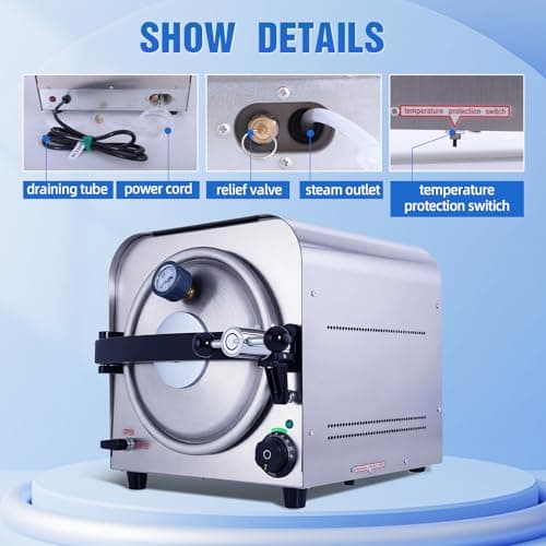 DACAT-RICHFU TR250E 14L Autoclave High Pressure Steam Machine for Dental Lab Salon 251.6°F Professional Stainless Steel Equipment with 3 Trays and Pressure Gauge 900W 7