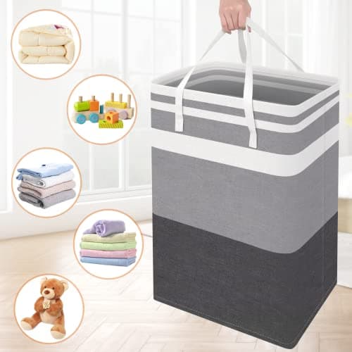 ToteTastic 3-Pack Laundry Basket, Freestanding＆Waterproof Laundry Hamper, Collapsible Tall Clothes Hamper with Easy Carry Handles for Clothes, Towels＆Toys in the Family and Dorm,Gradient Grey,75L 6