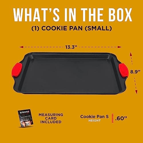 Nonstick Cookie Sheet Pan Carbon Steel Oven Tray Sheet Pan with Red Silicone Handles -Small Bakeware Pan Tray with Gray Coating Inside & Outside 6