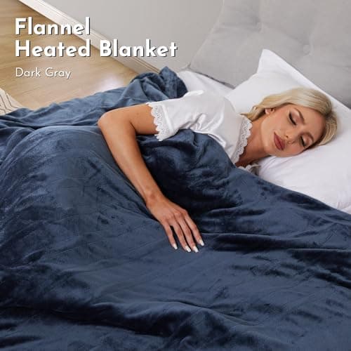ONDAN Electric Heated Blanket 62"x84" Twin Size Flannel Heated Blanket, Cozy & Warm for All Night, 4 Heat Settings & 10 Hours Auto Off, Machine Washable,Dark Blue 8
