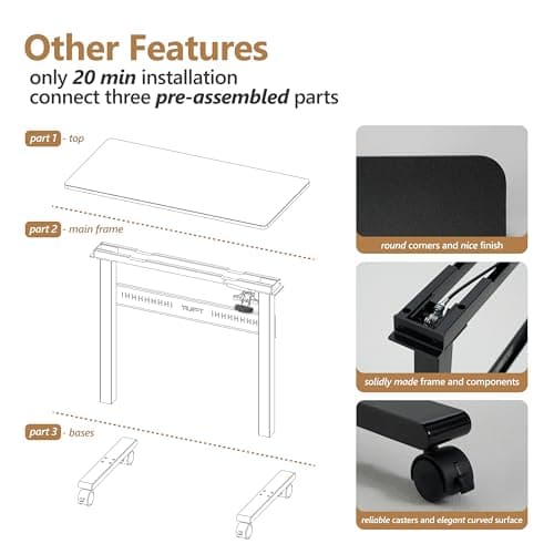 YILIFT Non-Electric Auto-Lifting Standing Desk, No Knobs or Crank, Cordless, Rolling and Mobile, Great for Walking Pad, Adjustable Height 28.1'' to 43.3'', Desktop Size 31.5'' by 15.7'', Color Black 5