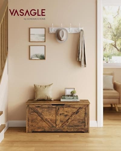VASAGLE Storage Chest, Storage Trunk with 2 Safety Hinges, Storage Bench, Shoe Bench, Farmhouse Style, 15.7 x 39.4 x 18.1 Inches, for Entryway, Bedroom, Living Room, Rustic Brown ULSB060T01 2
