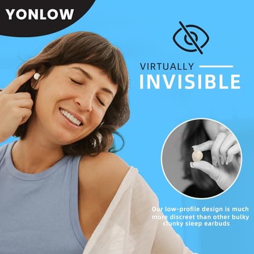 Yonblow Sleep Earbuds for Side Sleepers，Bluetooth 5.3 Ultra-Light in-Ear Headphones, Invisible Earbuds with Charging Case, Clear Call Quality, Mini Design for Comfortable Sleep OffWhite 5