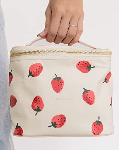 kate spade new york Beige Lunch Bag, Small Insulated Lunch Tote, Thermal Bag with Double Zipper and Carrying Handle, Strawberries 5