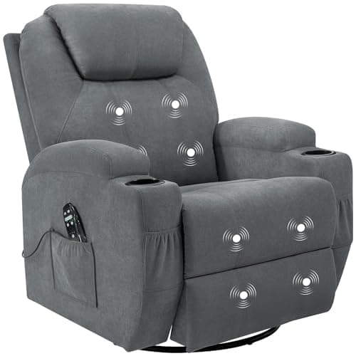 Flamaker Rocking Chair Recliner Chair with Massage Swivel Ergonomic Lounge Chair Classic Single Sofa with 2 Cup Holders Side Pockets Living Room Chair Home Theater Seat (Gray) 6