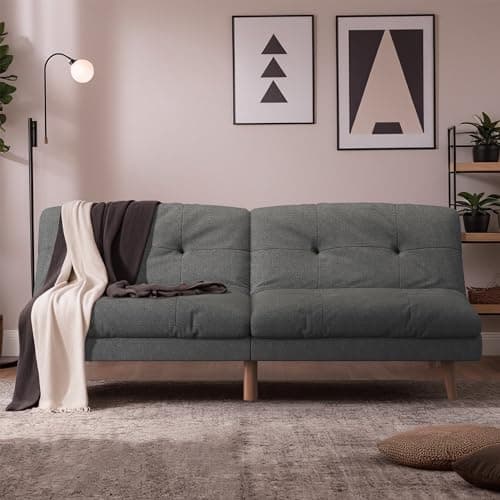 Flamaker Convertible Futon Sofa Bed Futon Couch with Adjustable Back Upholstered Sleeper Sofa Bed for Living Room Furniture (Fabric,Grey)