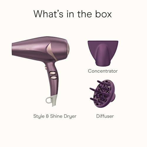 Infiniti PRO CONAIR Style & Shine Hair Dryer with Diffuser and Concentrator, 1875W Style & Shine Blow Dryer with Tourmaline and Ionic Conditioning to Fight Frizz, 3 Heat & 2 Speed Settings, Purple 8