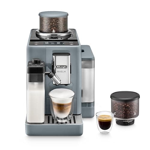 De'Longhi Rivelia Automatic Espresso Machine, Grinder & Frother, Easy Bean Switching, Pebble Gray