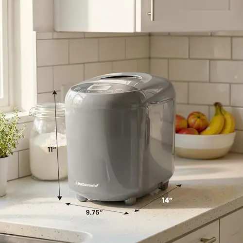 Elite Gourmet Programmable Bread Maker with PFAS-Free CERALAST™ Ceramic Pan, 2 lb Loaf, 19 Presets incl. Gluten-Free, 3 Sizes, Delay Timer, Steel Gray 5