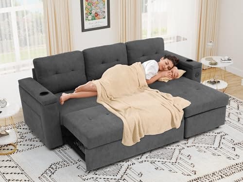 DWVO Sectional Sofa Bed, Sleeper Sofa, Pull Out Couch with USB Ports, L-Shaped Sectional Couch, Reversible Couch Bed with Storage Chaise for Small Apartment, Living Room (Gray) 5