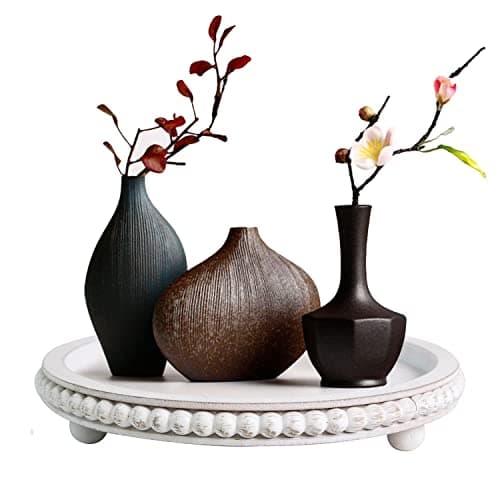 HPC Decor 12in Round Wood Tray - White, Distressed, Farmhouse Rustic - Decorative Tray for Living Room, Coffee Table, Kitchen Table or Farmhouse Serving Tray 8