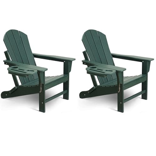 NAVINE Adirondack Chair Set of 2, HDPE Folding Adirondack Chair with Multifunctional Cup Holder, Weather Resistant Fire Pit Chair for porches, patios, patios, poolsides, Decks.