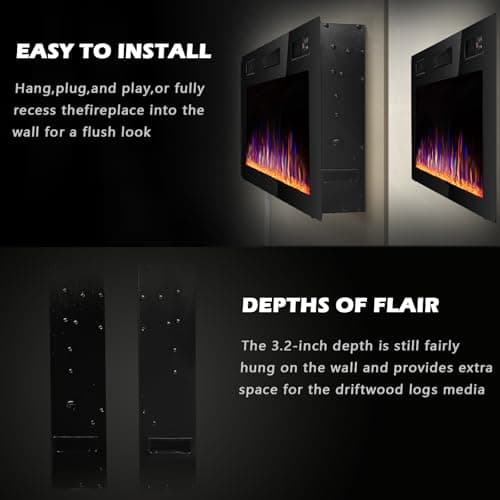 BOSSIN 60 inch Ultra-Thin Silence Linear Electric Fireplace, Recessed Wall Mounted Fireplace, Fit for 2 x 4 and 2 x 6 Stud, 12 Adjustable Flame Color & Speed,Touch Screen Remote Control with 8h Timer 8