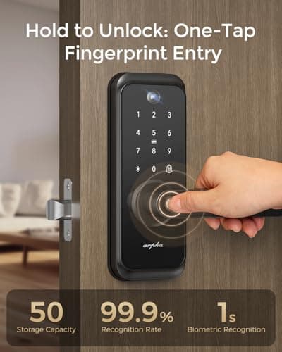 WiFi Video Smart Lock with Camera & Handle - 6-in-1 Keyless Entry (Fingerprint/App/Keypad/FOB/Key), Electric Deadbolt Door Knob for Front, Built-in WiFi, 2-Way Audio, Auto-Lock, Waterproof - Black 6